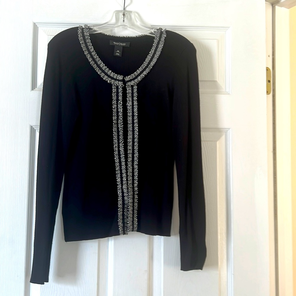Black cardigan with hounds tooth trim